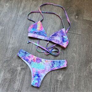 Kulani Kini 3pc Rare Discontinued Colorful Abstract Rainbow Pastel Bikini Set